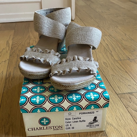 CHARLESTON SHOE CO. Linen Ruffle Espadrilles - Tan